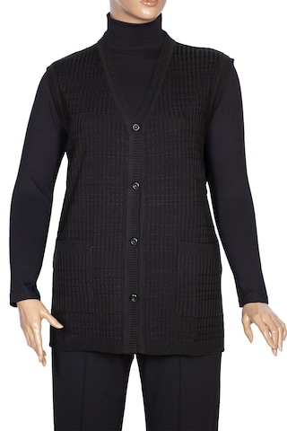 Hesna Kadın Nazan Büyük Beden Triko Düğmeli Cepli Siyah Yelek Siyah