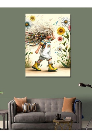 Kanvas Tablo Küçük Kız Ve Çiçekler 70cmx100cm
