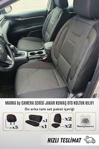 Marka By Camera Serisi Jakar Kumaş Universal Oto Koltuk Kılıfı Tam Set Siyah