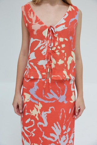 Gülsüm Aydın Bağcıklı Bluzlu Etek Takım - Kırmızı Kırmızı