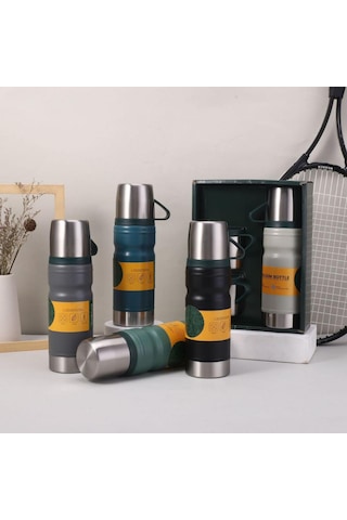 Thermohis 6158 Çelik Termos 3 Bardaklı Set Yeşil