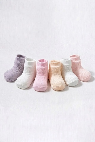 Cocole Socks Kız Bebek Soket Çorabı Kraft Kutulu 6'lı Set Pamuklu 0-1 Yaş Kabartma Desenli Çok Renkli
