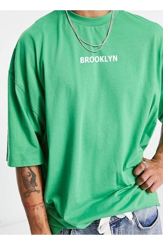 Noıssey Buğraterzimoda Unisex Brooklyn Baskılı Yeşil Oversize T-shirt 878kl34