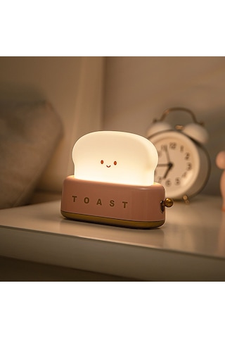 Pembe Tost Gece Lambası Şarjlı & Pilli Sevimli Led Işık,hediyelik Led Lamba Pembe - Beyaz