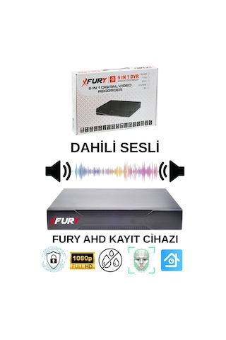 Fury 4 Lü Sesli Gece Renkli Görüş Güvenlik Kamerası Su Geçirmez Güvenlik Kamerası Seti 250gb