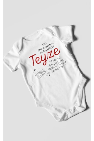 Bizi Çekemeyenlere Ne Diyorduk Teyze Baskılı Bebek Zıbını Çıtçıtlı Body %100 Pamuk Kısa Kol Beyaz