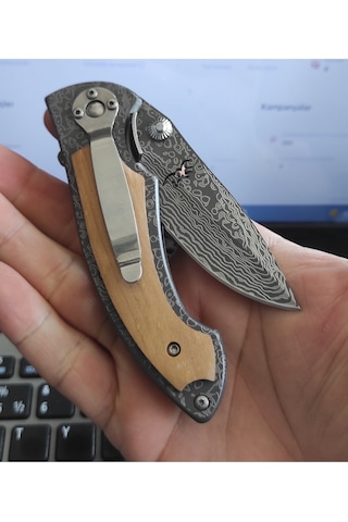Browning Damascus Görünümlü Kamp Çakı Kahverengi - Gri