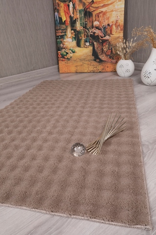 Dekoratif Bubble Uzun Tüylü Yumuşak Puffy Peluş Kaymaz Yıkanabilir Salon Koridor Halı Yolluk Açıkbej Vizon
