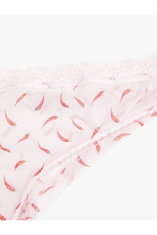 Koton Desenli Dantel Detaylı Tül Brazilian Külot Pembe Desenli 6slk30259mk