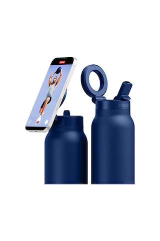 Ringo Pro Manyetik Telefon Tutuculu Termal Paslanmaz Çelik Su Şişesi Pipetli Kapak 24 Oz / 710 Ml Mavi