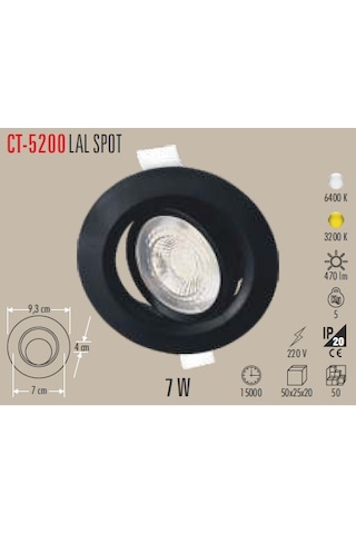 Cata Ct 5200 7w Led Spot 6400k Beyaz Işık Siyah