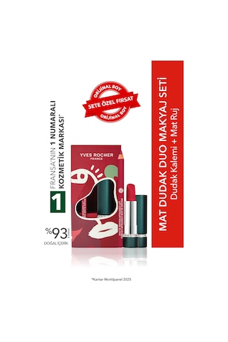 Yves Rocher Mat Dudak Duo Makyaj Seti- Dudak Kalemi -kırmızı & Mat Ruj - Nar Kırmızısı