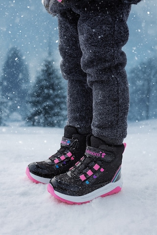 Kız Çoçuk Sim Detaylı Kışlık Kaymaz Taban Su Geçirmez Cırt Cırtlı Yarım Bot Siyah - Fuşya