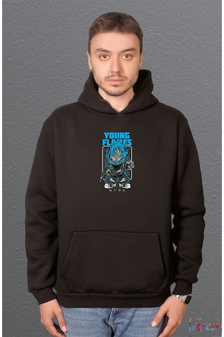 Bumeta Young Flames Urban Sweatshirt Unisex Kapüşonlu Hoodie Siyah