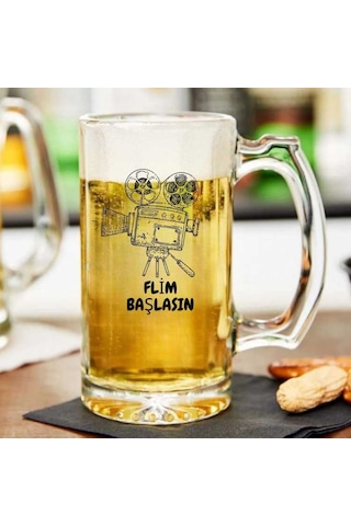 Film Başlasın Yazılı Cam Bira Bardağı Sinema Temalı Mizahi Hediyelik Kupa