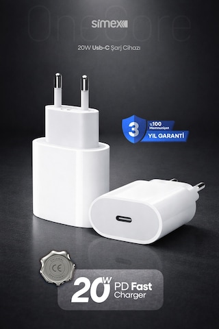 Simex İphone X-11-12-13-14 Serileri İpad & Airpods Uyumlu Usb-c 20w Hızlı Şarj Başlığı Ce Belgeli Sps-15