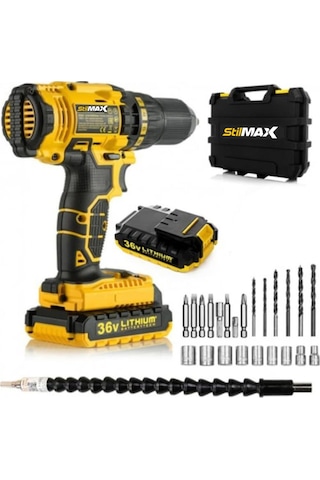 Sitilmax XR365 36 V 5 Ah Darbeli Çift Li-on Akülü Şarjlı Vidalama Matkap + 27 Parça Set