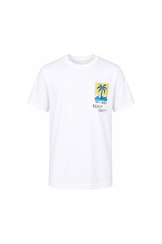 Trender Beach Happy Baskı Beyaz Erkek Çocuk T-shirt 8033