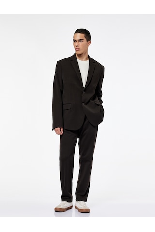 Koton Regular Fit Viskon Karışımlı Kapaklı Cepli Uzun Kollu Mono Yaka Blazer Ceket Kahverengi 6wam50003ıw Kahverengi