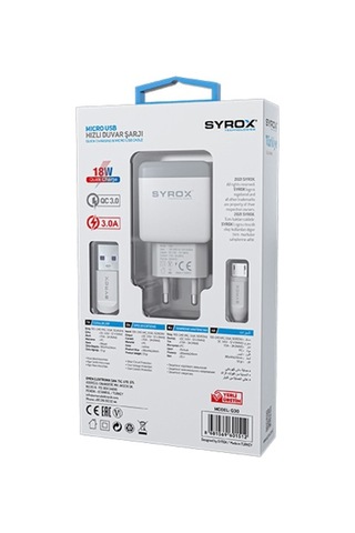 Syrox Samsung Uyumlu 3 Amper Hızlı Ev Şarjı - Syx-Q30