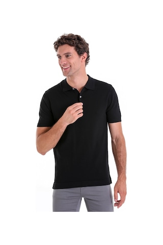 Hatemoğlu Siyah Comfort Fit Düz Polo Yaka Rayon Triko Tişört Siyah