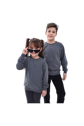 Zuzunga Basic Bisiklet Yaka Şardonlu Çocuk Sweatshirt 3-10 Yaş Antrasit