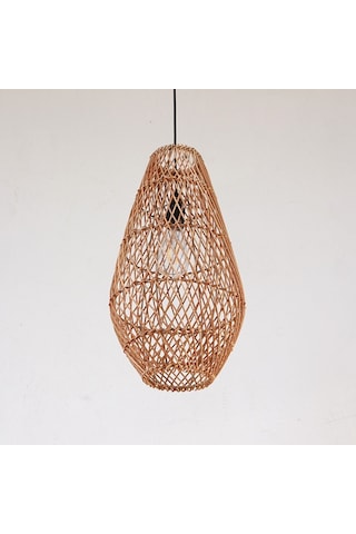 Bohem Etnik Doğal Hasır Doğal Rafya Bambu & Rattan Handmade Dekoratif Sarkıt Saçaklı Avize 26x65 Cm-9081498449442 Kahverengi