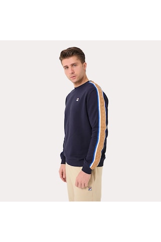 Lacivert Fila Erkek Bisiklet Yaka Sweatshirt Braid Detail Tm411156 Lacivert