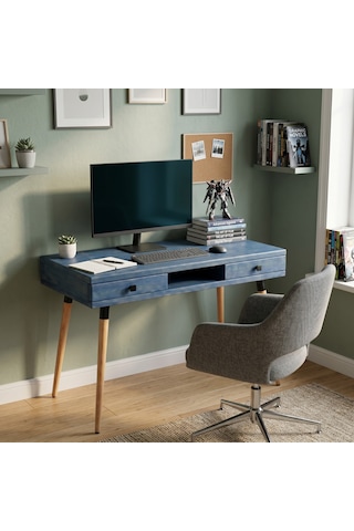 Mobenta Modest Desk: Masif Çalışma & Laptop Masası 2 Çekmece 1 Bölme - 120x60 Ig Mavi