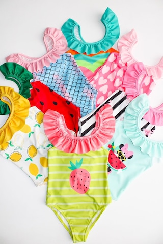 Lolliboomkids Kız Çocuk Pastel Renk Balıksırtı Desen Fırfır Yaka Detaylı Mayo Yeni Sezon Açık Mavi