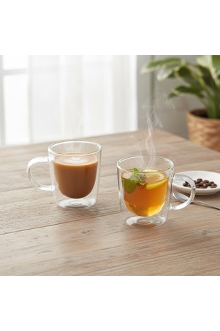 2'li Çift Cidarlı Kulplu Cam Fincan Seti - 100 Ml Isıya Dayanıklı Espresso Ve Türk Kahvesi Bardağı - El Yakmayan Çok Renkli