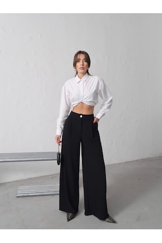 Paw Garage Kadın Lea Düğme Detaylı Palazzo Kumaş Pantolon Siyah
