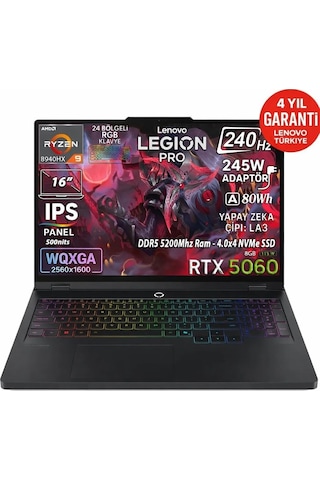 Lenovo Legion Pro 5 16ADR10 83LT005RTRAT36 R9-8940HX 24 GB 512 GB SSD RTX5060 16" W11P Dizüstü Bilgisayar
