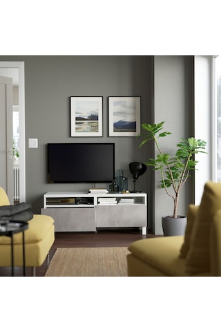 Tv Sehpası, Beyaz-açık Gri, 120x42x48 Cm, Kallvıken, Fren Raylı Gri