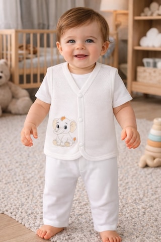 Baby Shez %100 Organik Pamuklu Yenidoğan Kız Erkek Bebek Yelek Mevsimlik 3 6 9 Ay Ekru