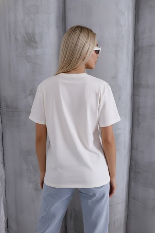 Zedefx Kadın Modern Kesim Yanı İpli Basic T-shirt Beyaz