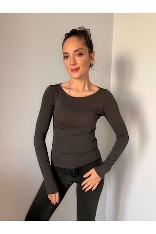 Ali Butik Antrasit Kayık Yaka Bluz Antrasit