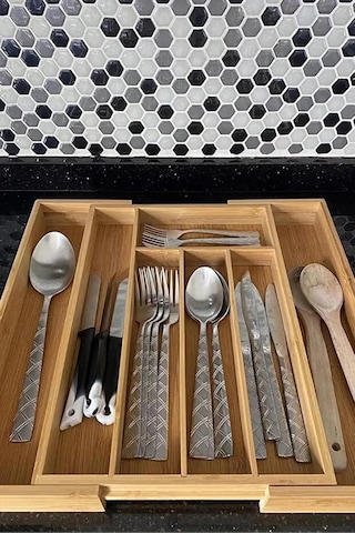 Bambu Ayarlanabilir Çekmece İçi 5 Ve 7 Bölmeli Kaşıklık Organizer Çok Renkli
