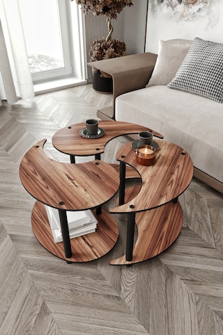 Yin Yang Unıty Serenıty Orta Sehpa 3 Lü Madran Ceviz 70cm Ceviz