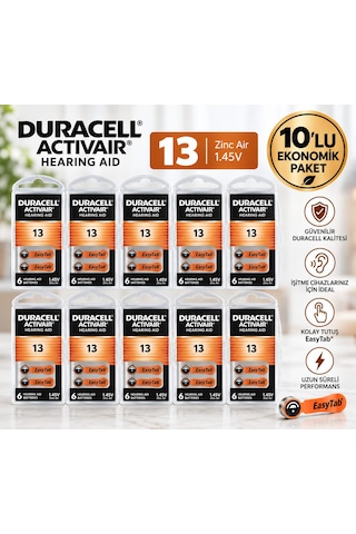 Duracell 13 Numara Cihaz Pili 10 Paket 60 Adet