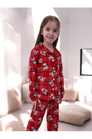 Çocuk Ayıcık Dessenli Pijama-14920 Kırmızı