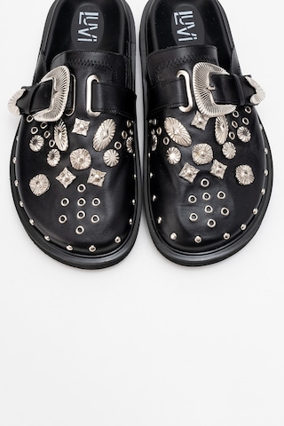Luvishoes Luvi Shoes Maril Siyah Cilt Hakiki Deri Kemerli Tokalı Burnu Kapalı Kadın Terlik Siyah