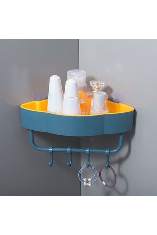 Ruicoo Mutfak/banyo Üçgen Duvar Rakusu - Deliksiz Kurulum, Su Akışı Tasarımı, 4 Katlanabilir Kanca, Mavi Renk, Pp Malzeme Koyu Mavi
