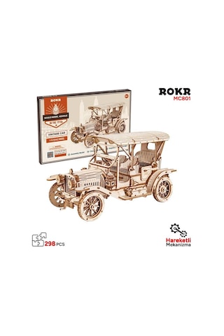 Rokr Mc801 Klasik Araba Vintage Car Dıy Minyatür Maket Model Seti Ahşap 3d Wooden Puzzle 3d Model Kit Detaylı Dekoratif Hobi Seti Ahşap Maket