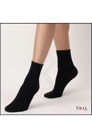 Kral Socks Kadın Roll-top Lastiksiz Dikişsiz Bambu Soket Çorap 4 Çift Siyah Siyah