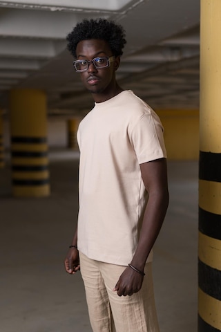 Bisiklet Yaka Lu Basic Oversize Geniş Model T-Shirt Açık Kahverengi
