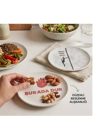 4&apos Lü Seramik Tabak Seti, Porsiyon Kontrol Tasarımlı, Protein Ve Sebze Bölmeli, Diyet Dostu Açık