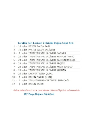 Taraftar Fenerbahçe Sarı Lacivert 24 Kişilik Doğum Günü Seti