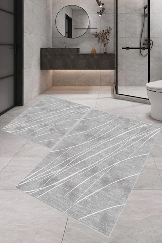Eliana Home Dijital Baskı 2'li Banyo Paspas Takımı Lna5-sm366 100x60 Ve 60x50 Cm Gri