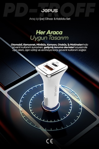Jopus İphone Araç Şarj Aleti Çakmaklık Seti - Lightning + USB Girişli 38W JO-A7